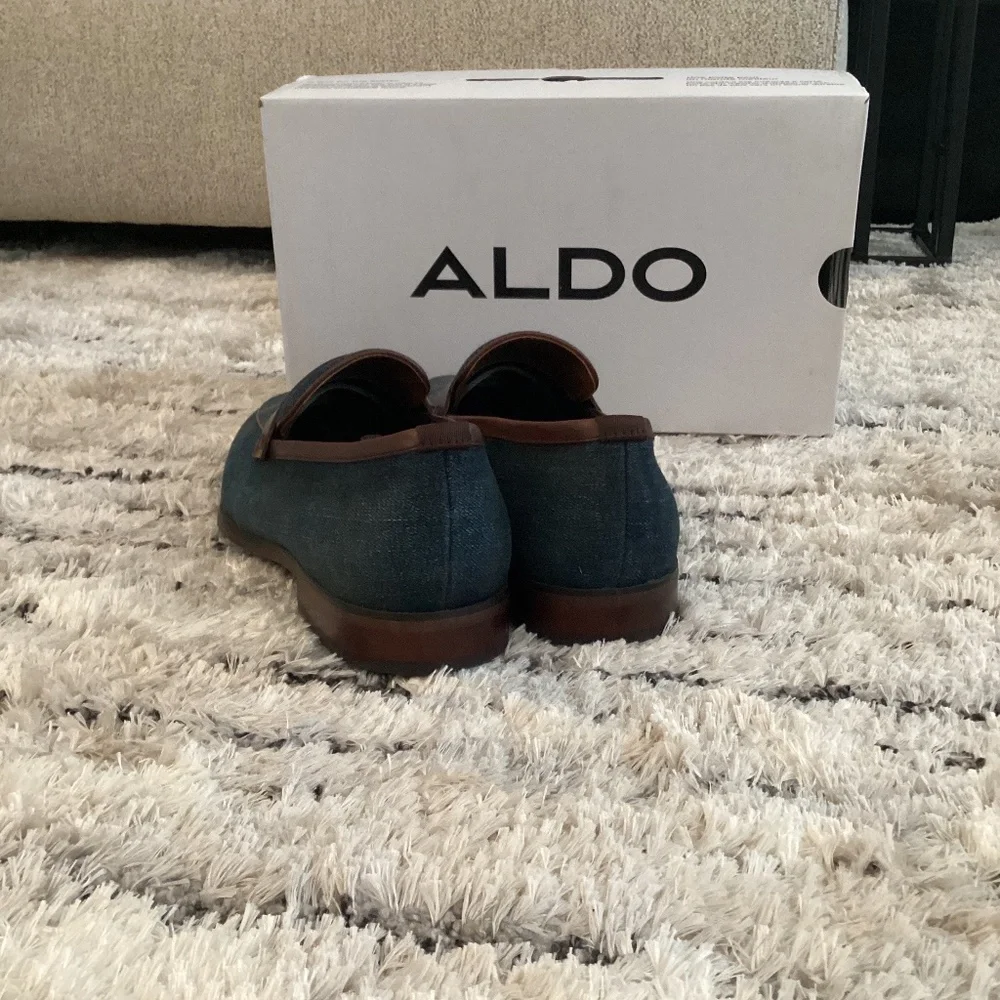 ALDO MEN SHOES SIZE 10 BLUE DENIM STYLING WITH BROWN LEATHER DETAIL - Picture 5 of 8
